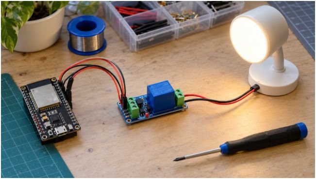 Wire the ESP32 Relay and 5V Lamp